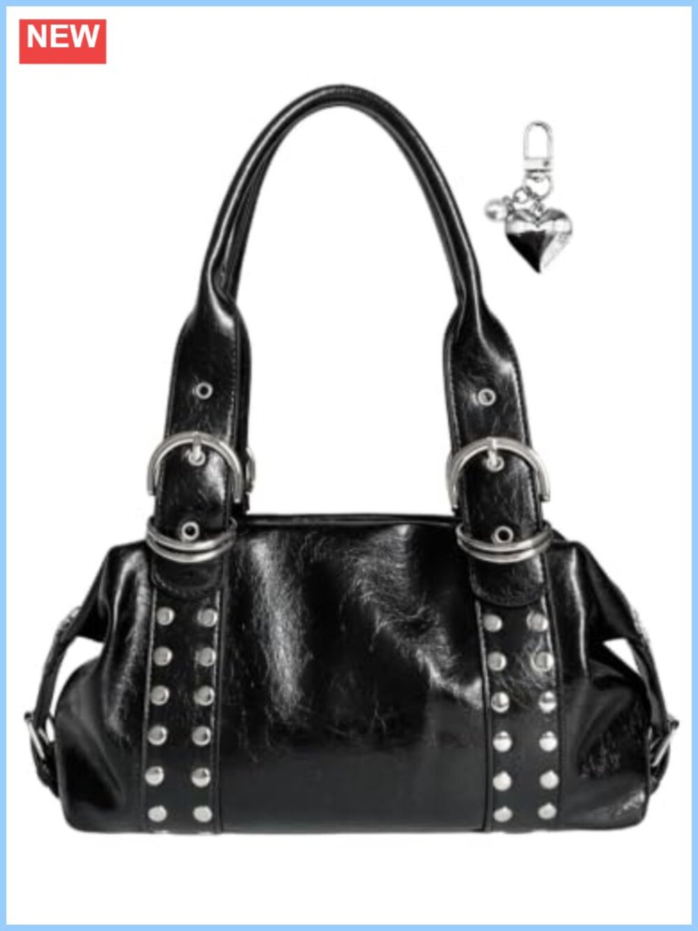 Studded Y2K Shoulder Bag Distressed Leather Punk Purse Retro Handbag